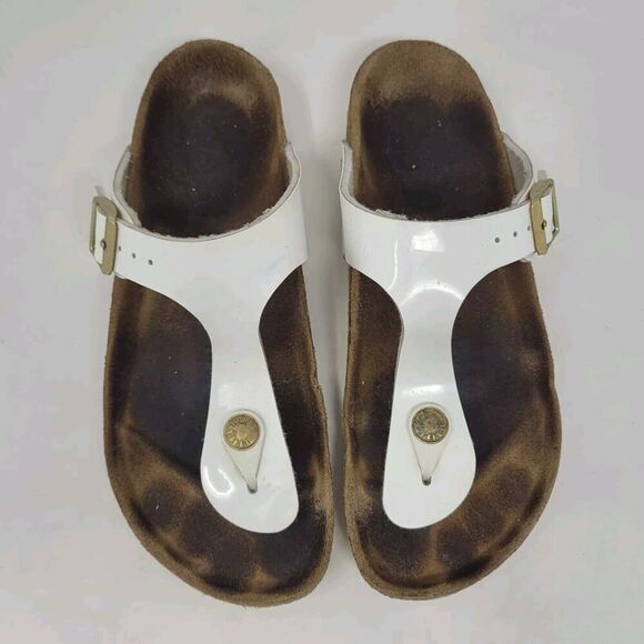 Birkenstock Sandals Womens EU36 US5.5 Gizeh White Birko-Flor Patent Slides - Picture 4 of 12